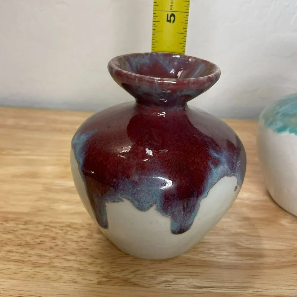 Anthropologie Accents Drip Glaze Bud Vases Home Decor Wine Blue Set of 2